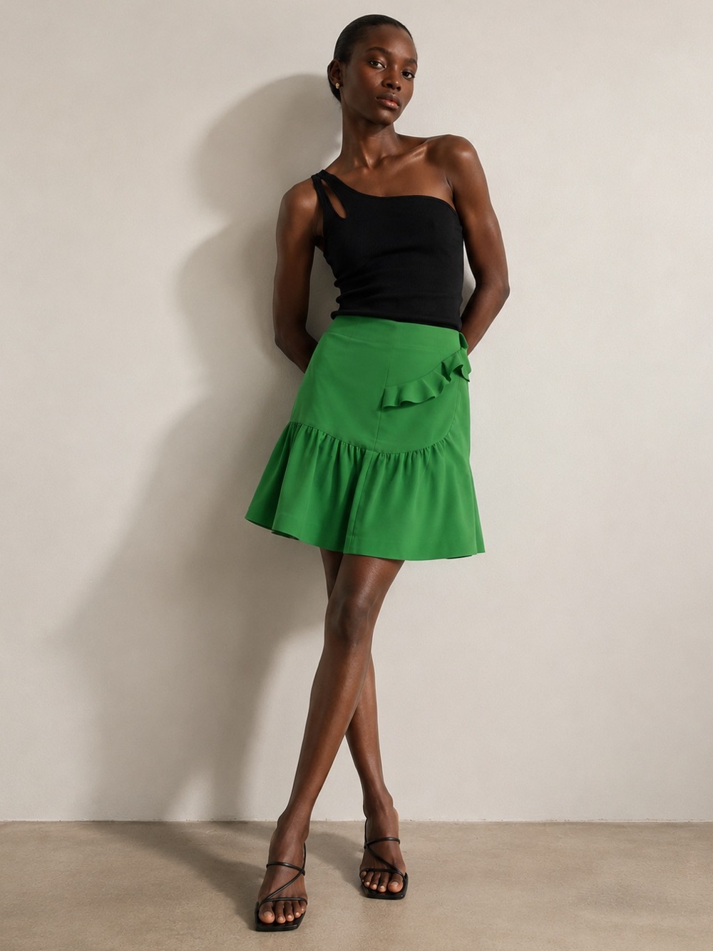 Sandra Angelozzi Women’s Green Ruffle Detail Wrap Skirt Size 38